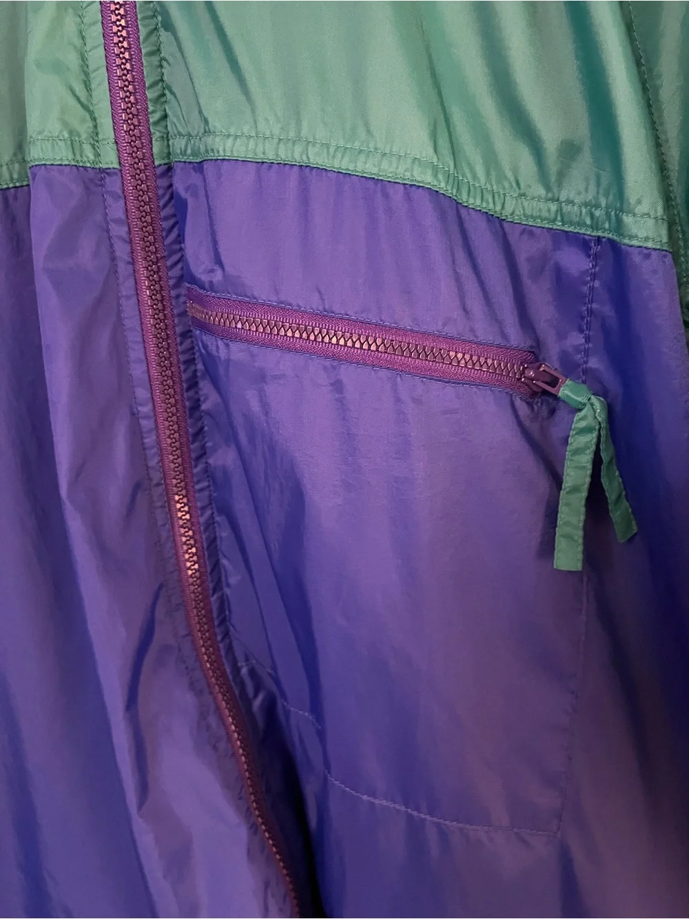 Vtg American Eagle Windbreaker Adult Hidden Hood Colorblock Teal/Purple 90’s Med